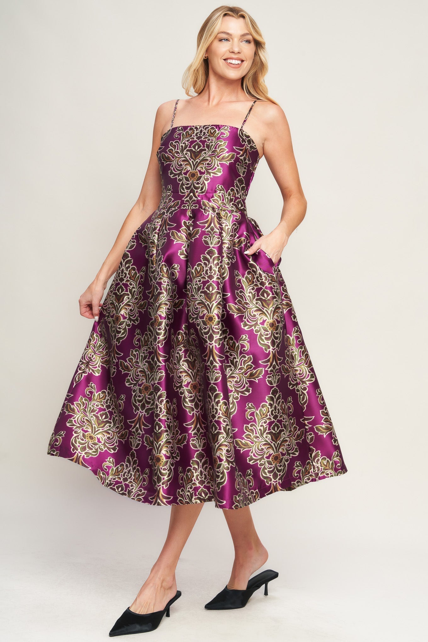 Along The Way Printed Woven Midi Dress Spaghetti Strap Flying Tomato